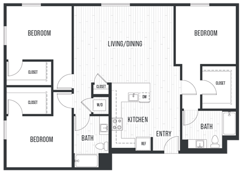 Floor plan for 3 beds, 2 baths, 1627 sqft